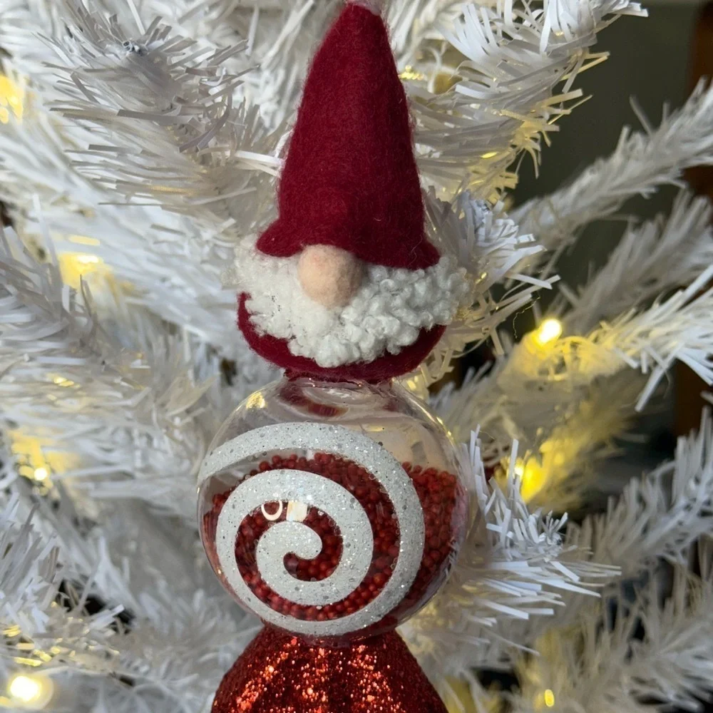 Gnome Glittery Swirl Red and White Santa Large Ornament